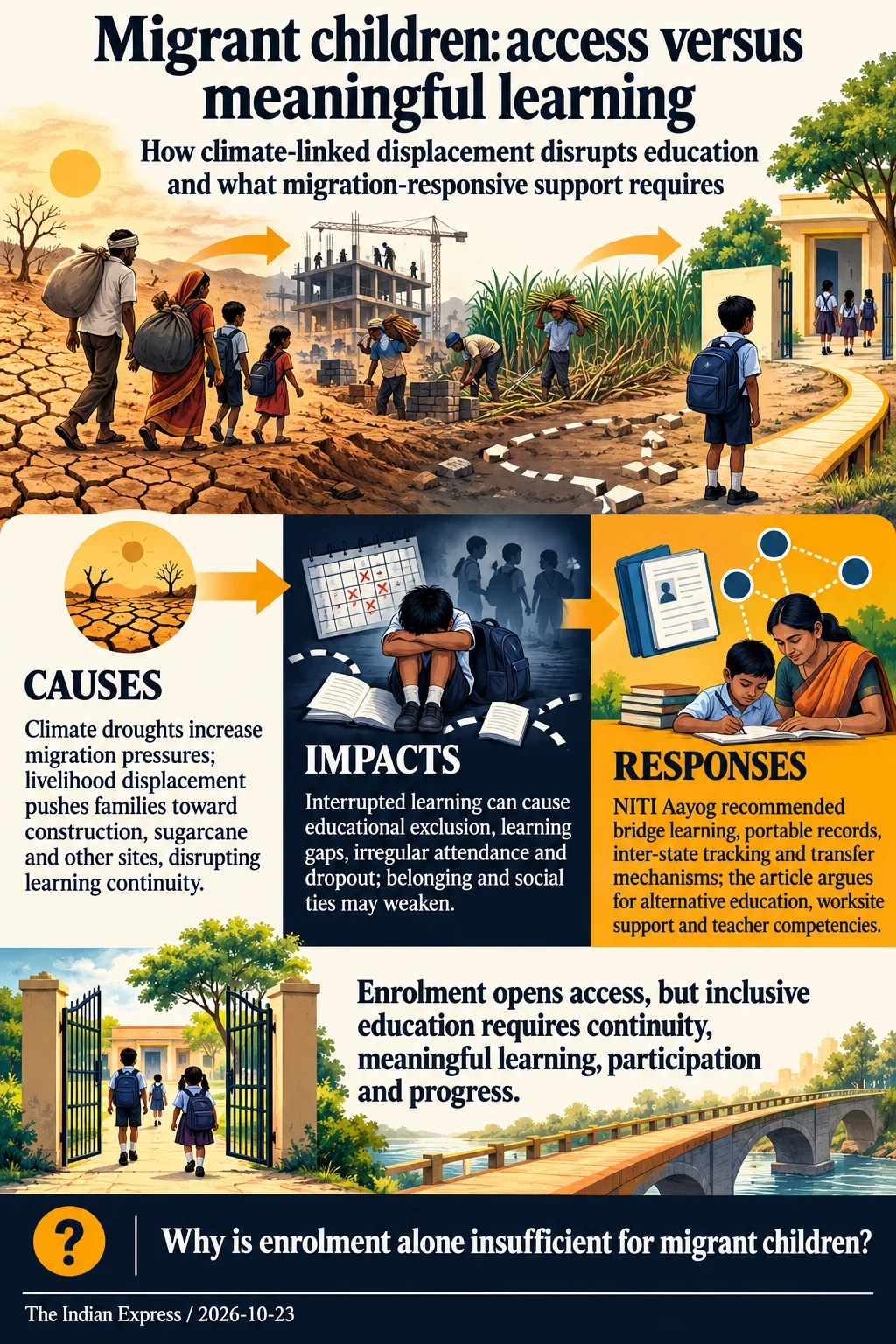 Migrant children: access versus meaningful learning. Enrolment opens access, but inclusive education requires continuity, meaningful learning, participation and progress.